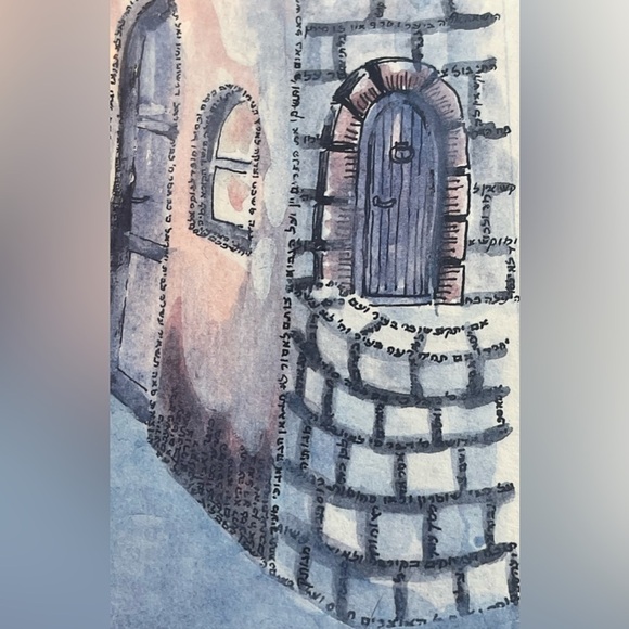 Original Jewish Watercolor Pen/Ink Lining and Writing painting. Signed by artist - Picture 5 of 14